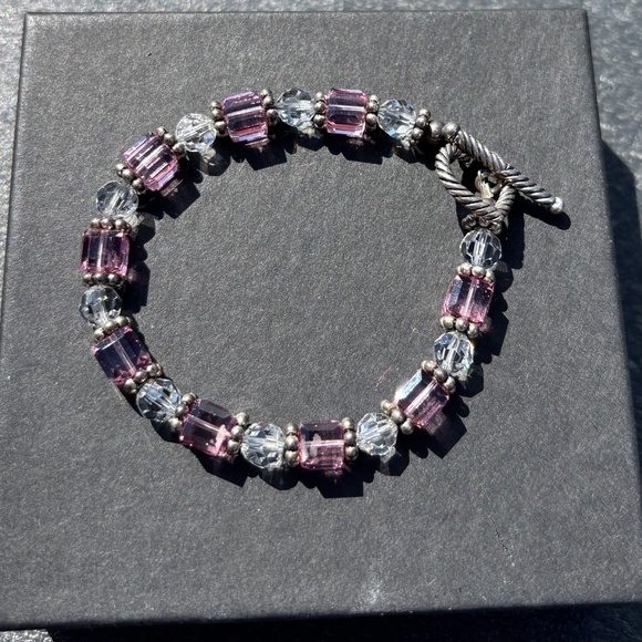 2 Handmade Pink & Clear Crystal w/ Silver Accents Bracelets - Picture 3 of 15